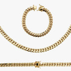 Miami Cuban Link Chain Set Necklace and Bracelet 14K Gold Premium Plated | 10-24mm