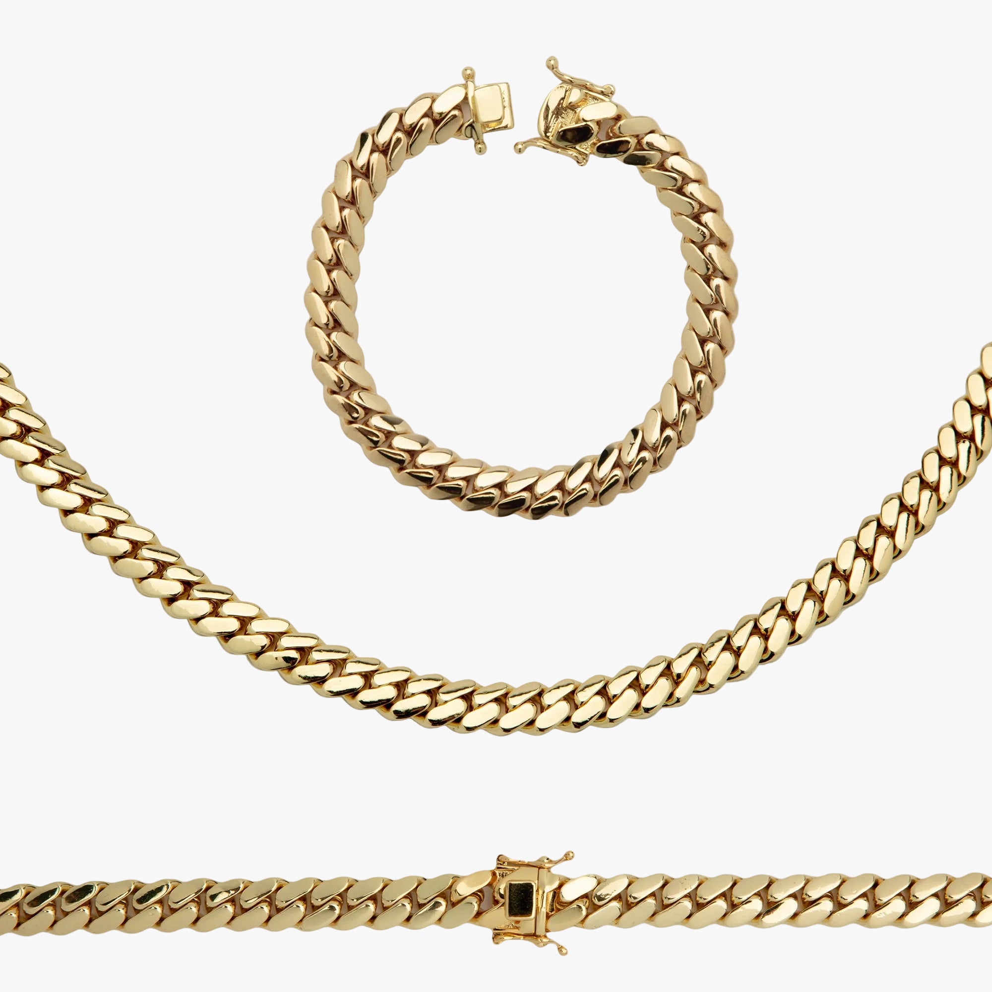 Miami Cuban Link Chain Set Necklace and Bracelet 14K Gold Premium Plated | 10-24mm