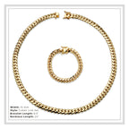 Miami Cuban Link Chain Set Necklace and Bracelet 14K Gold Premium Plated | 10-24mm