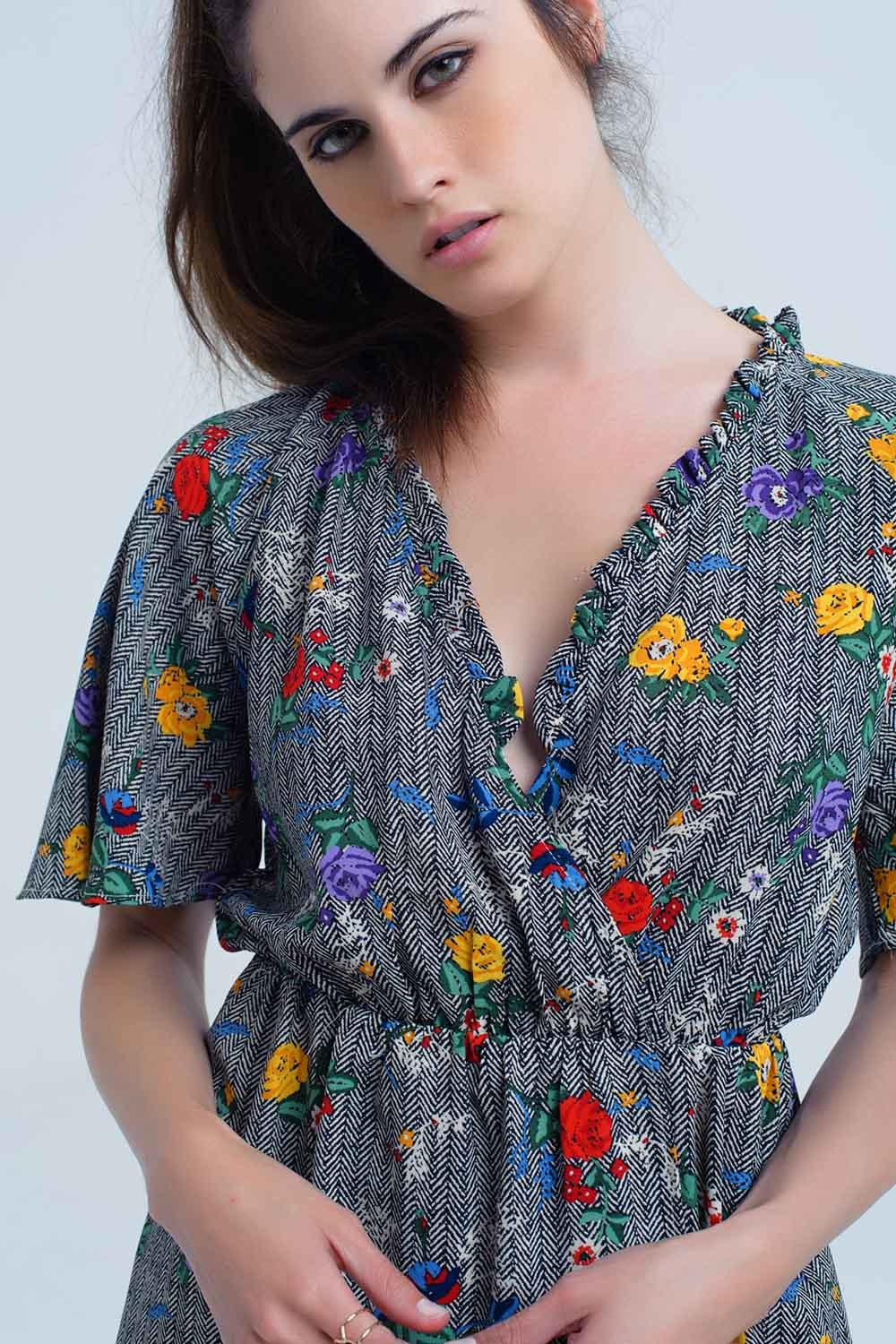 Mini Dress with Colourful Flower Print