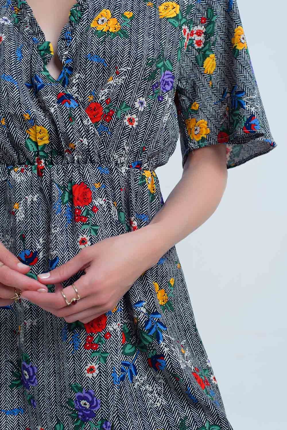 Mini Dress with Colourful Flower Print