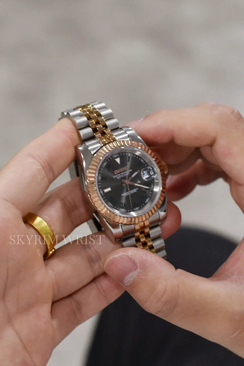 Seiko Mod Datejust Wimbledon Two-Tone Watch | Rose Gold & Gray