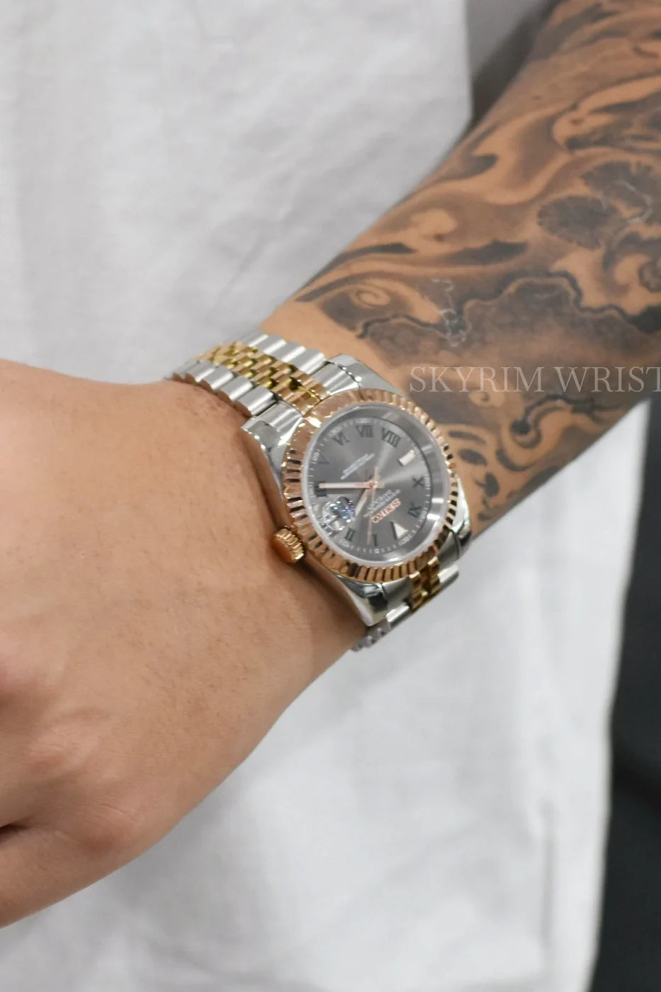 Seiko Mod Datejust Wimbledon Two-Tone Watch | Rose Gold & Gray