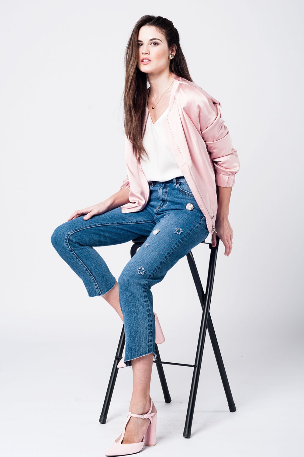 Mom Jeans with Embroidered Stars