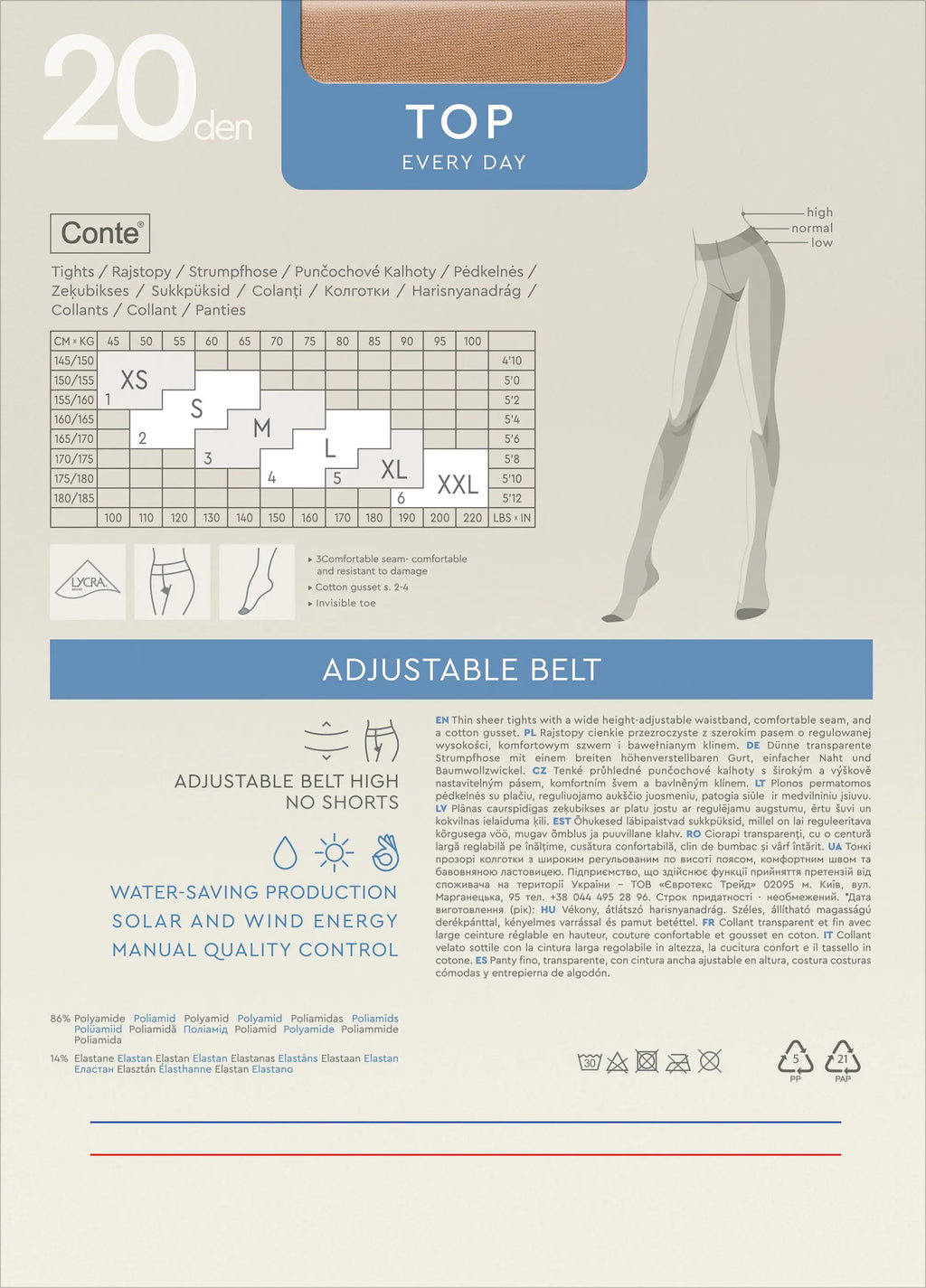 Tights Conte Top 20 Den | Low Waist Adjustable Belt