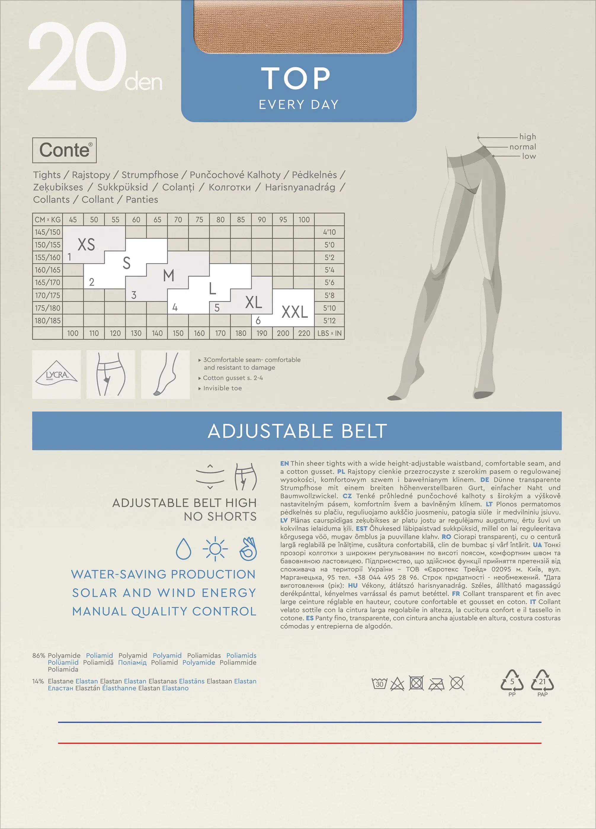 Tights Conte Top 20 Den | Low Waist Adjustable Belt