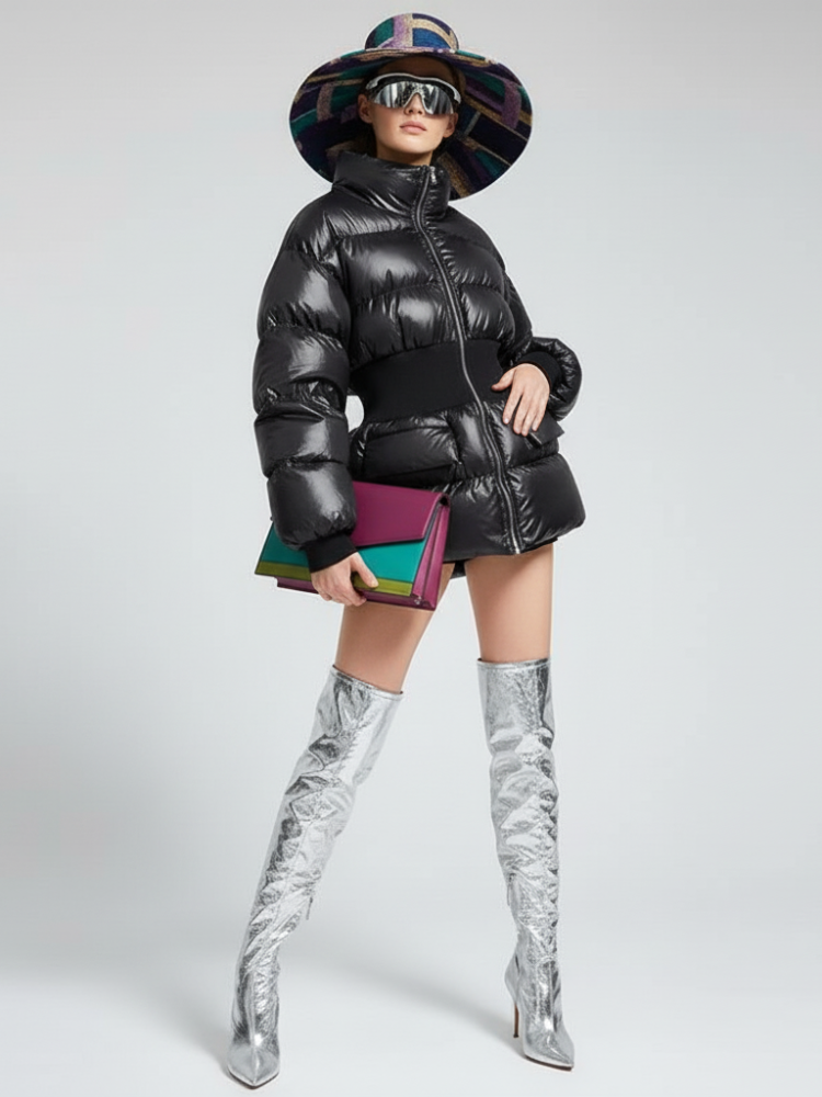 NOHO Elastic Waist Puffer Jacket Black
