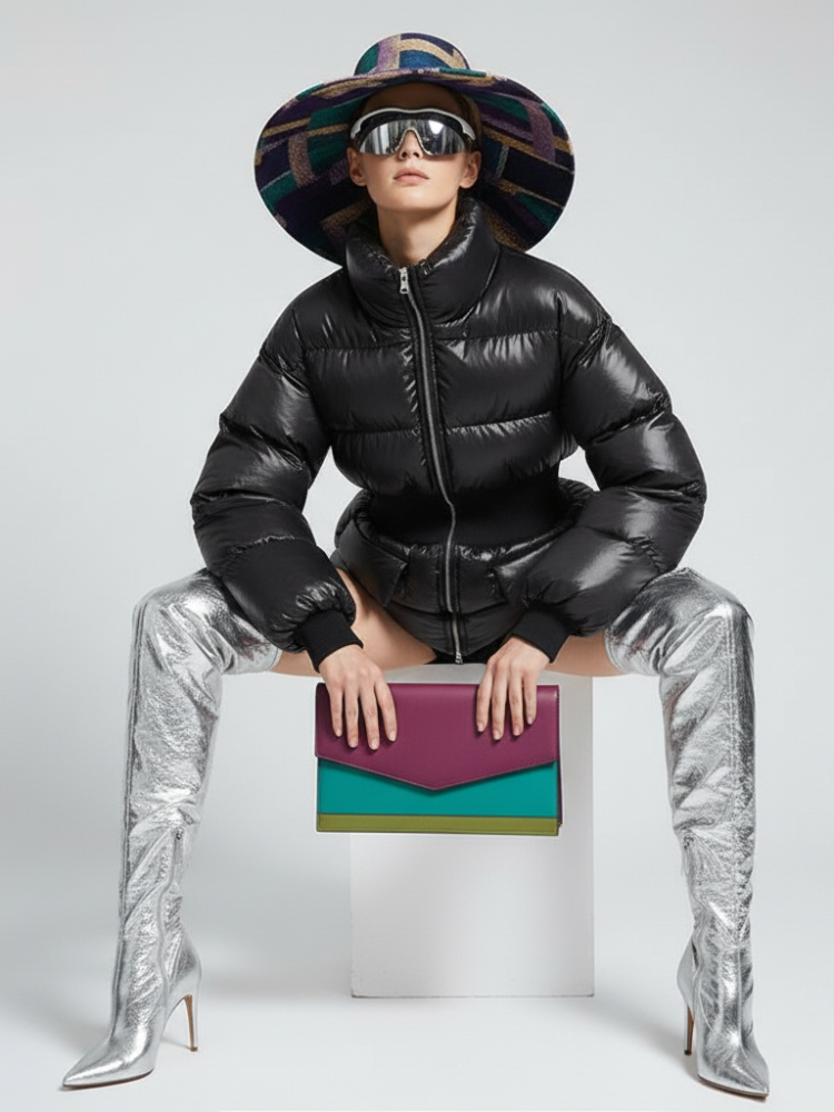 NOHO Elastic Waist Puffer Jacket Black