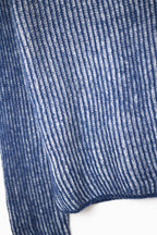 Navy Blue Ribbed Knit Sweater with a Roll Neck