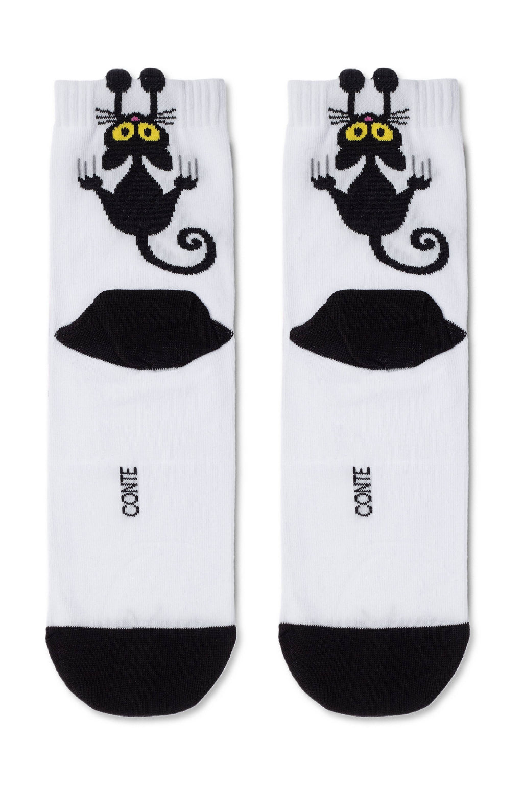 Conte Classic Cotton Socks 233 | Picot 'Black Cat' White