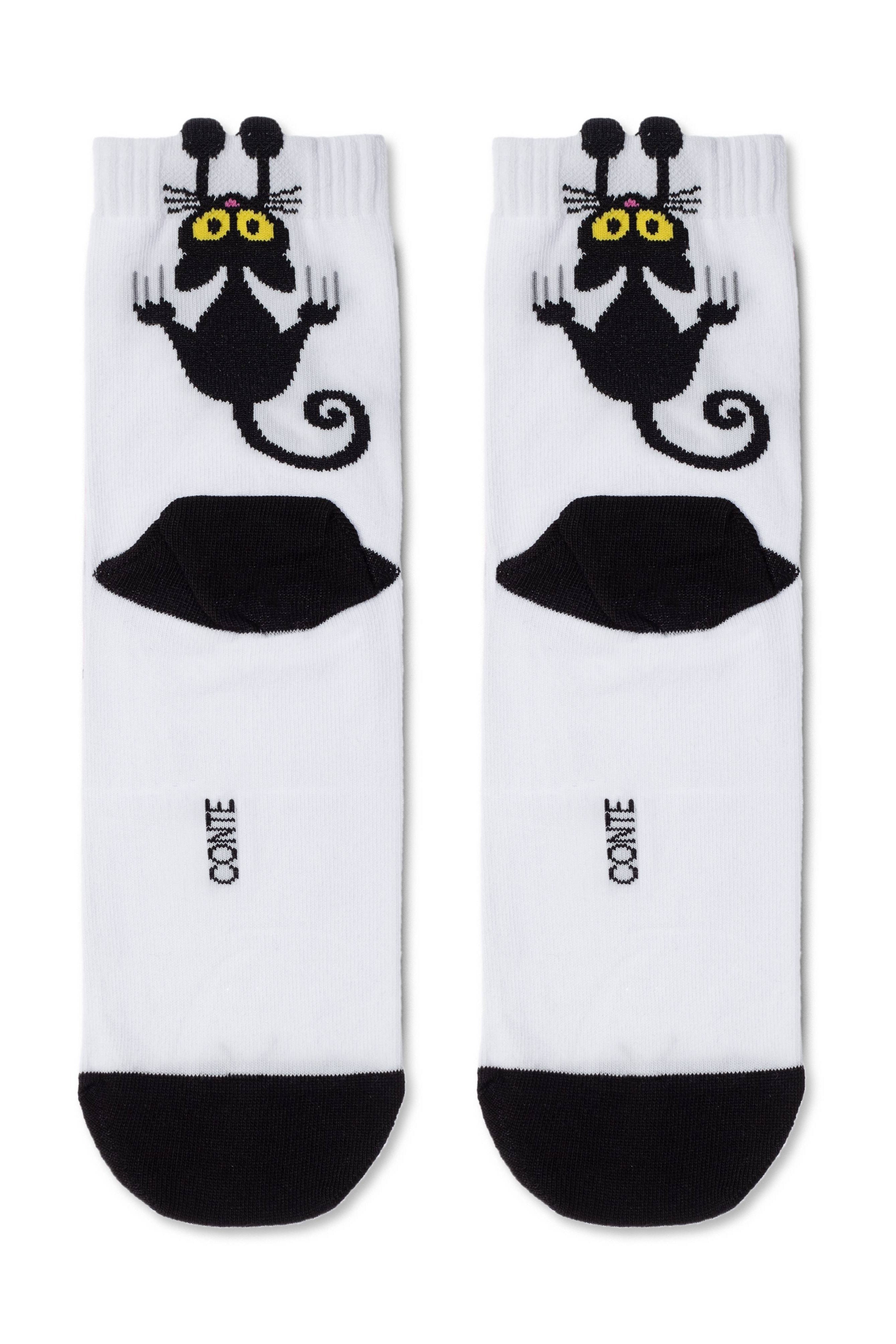 Conte Classic Cotton Socks 233 | Picot 'Black Cat' White