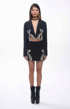 Nore Cut-Out Crystal Embellished Mini Skirt Set