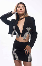 Nore Cut-Out Crystal Embellished Mini Skirt Set