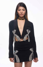 Nore Cut-Out Crystal Embellished Mini Skirt Set