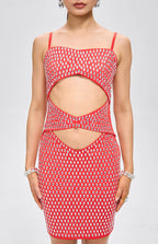 Nure Embellished Cut-Out Crystal Mini Dress Red