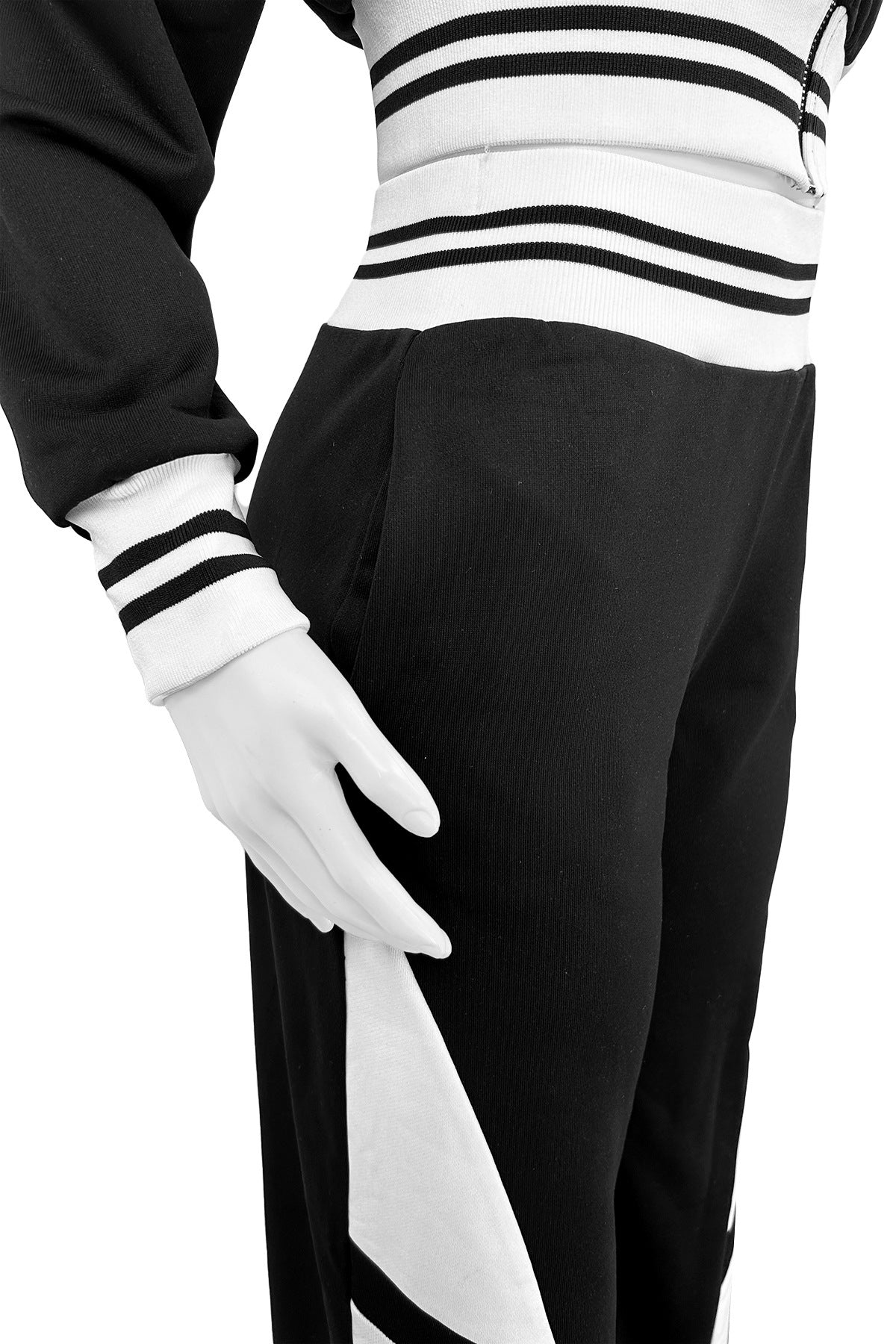Crop Top Jacket and Wide Leg Pants Outfit Set Black/White