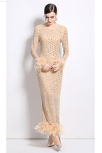 Crystal Rhinestone Party Maxi Dress Beige