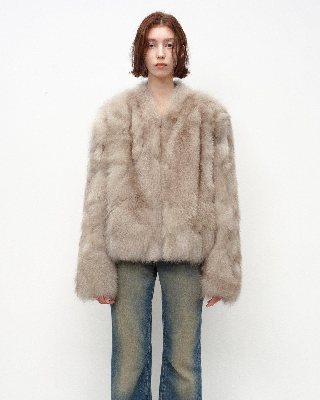 Firelady Fur Women‘s Short Fox Fur Coat | SagaFurs Crown-Grade Ombré Dyed Collar 'Chic Sister'