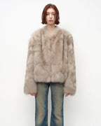 Firelady Fur Women‘s Short Fox Fur Coat | SagaFurs Crown-Grade Ombré Dyed Collar 'Chic Sister'