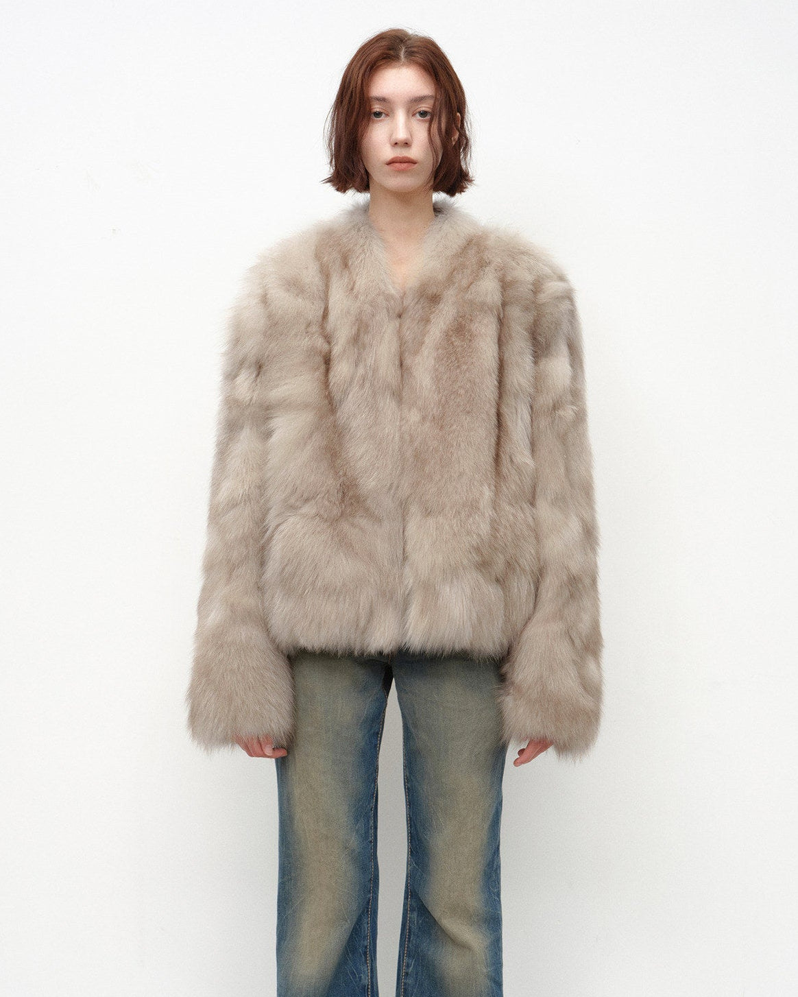 Firelady Fur Women‘s Short Fox Fur Coat | SagaFurs Crown-Grade Ombré Dyed Collar 'Chic Sister'