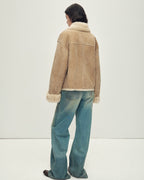 Firelady Fur Contrast Collar Shearling Coat with Shaved Leather Trim & Merino Shearling