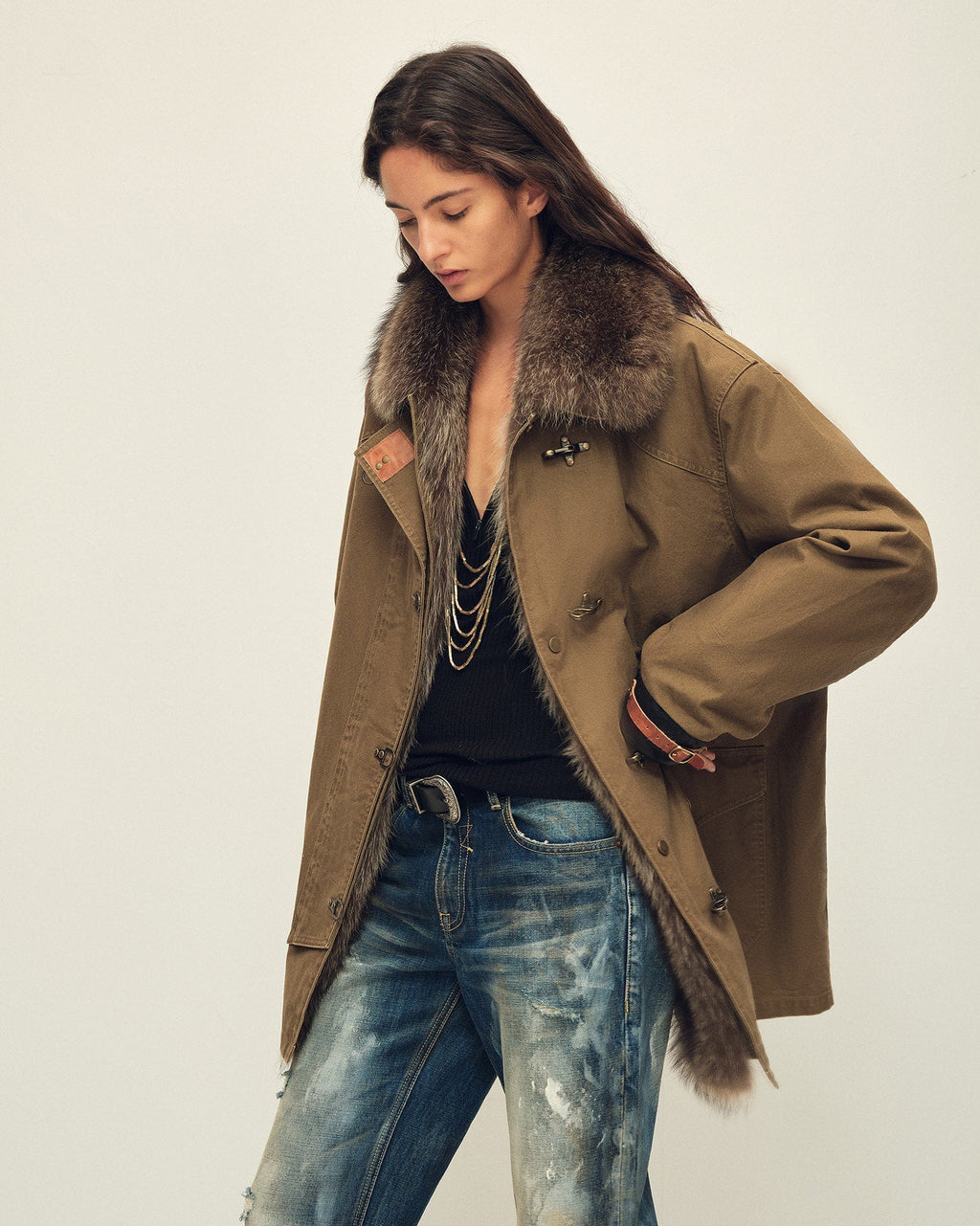 Goose Down Fur Parka with Detachable Raccoon Fur Hood 'Hearthside Simmer'
