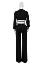 Crop Top Jacket and Wide Leg Pants Outfit Set Black/White