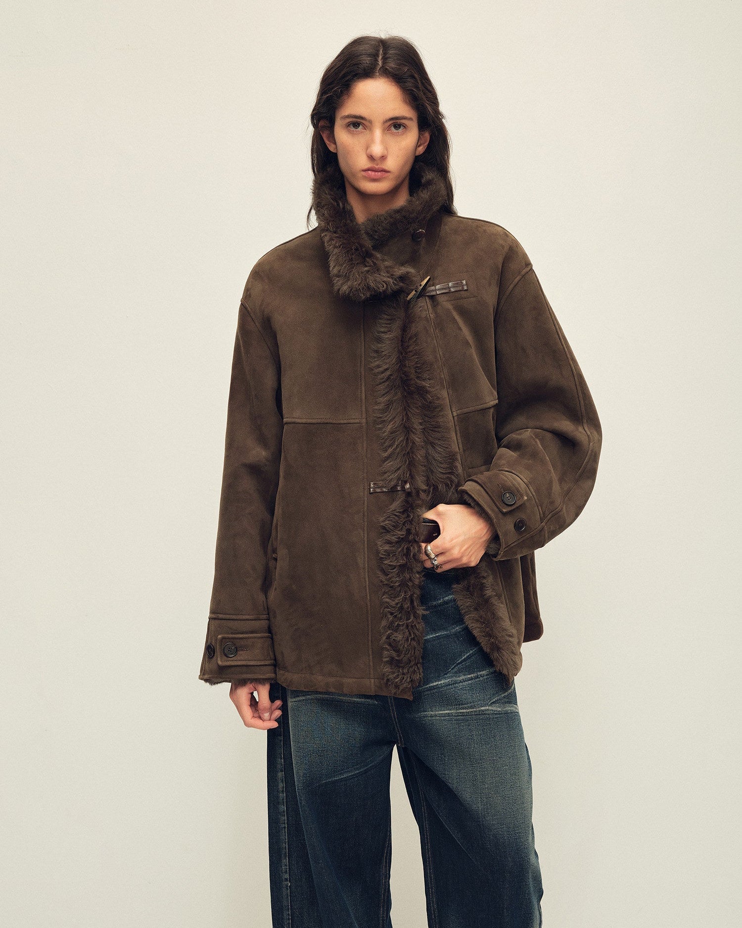 Firelady Fur Shearling Jacket with Italian Tuscan Curly Wool Suede Collar ‘Glam Belle’