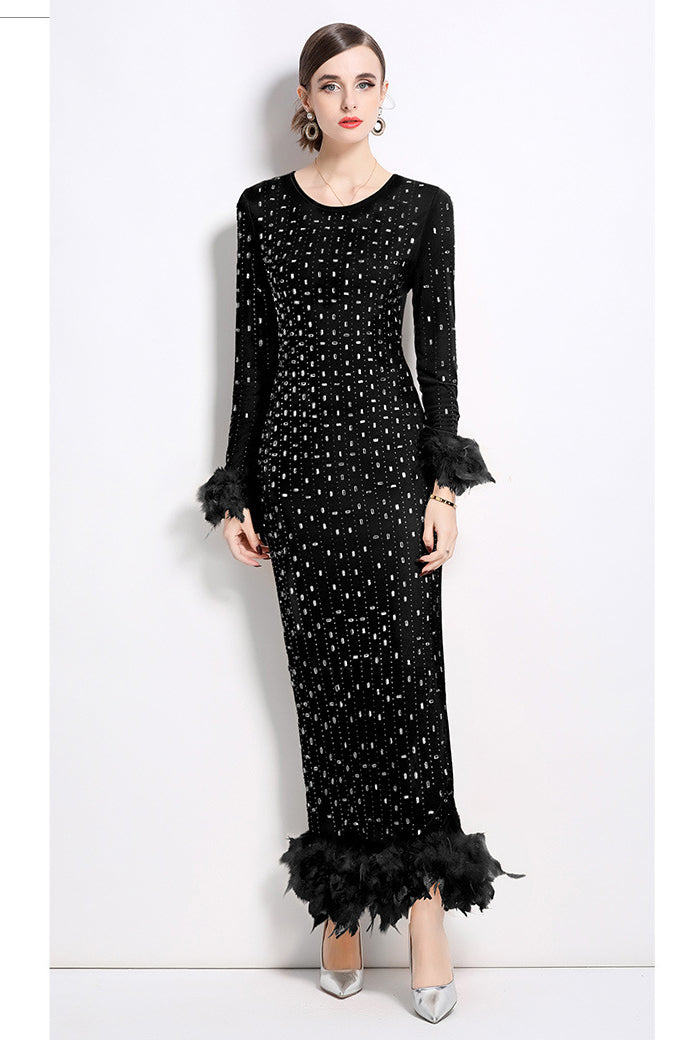 Crystal Rhinestone Party Maxi Dress Black