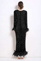 Crystal Rhinestone Party Maxi Dress Black