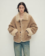 Firelady Fur Contrast Collar Shearling Coat with Shaved Leather Trim & Merino Shearling