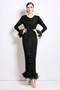 Crystal Rhinestone Party Maxi Dress Black