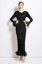 Crystal Rhinestone Party Maxi Dress Black