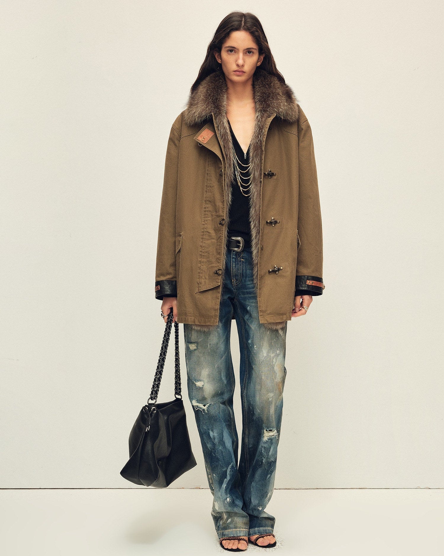 Goose Down Fur Parka with Detachable Raccoon Fur Hood 'Hearthside Simmer'