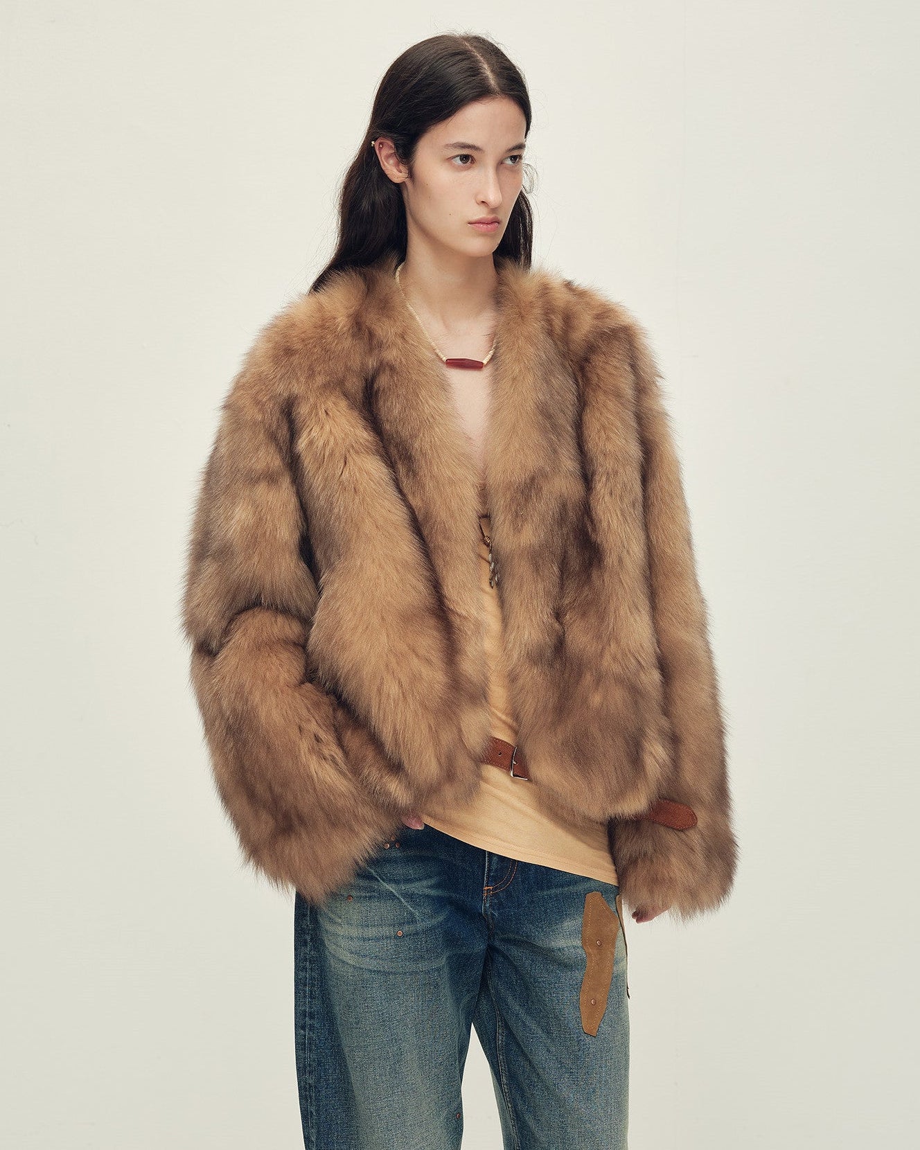 Firelady Fur Women‘s Short Fox Fur Coat | SagaFurs Crown-Grade Ombré Dyed Collar 'Chic Sister'