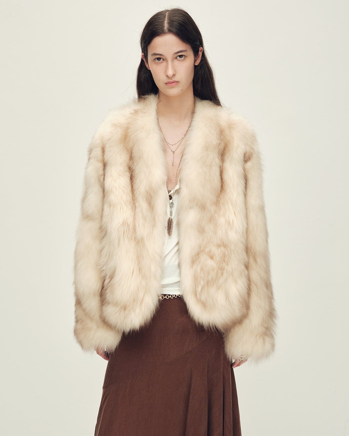 Firelady Fur Women‘s Short Fox Fur Coat | SagaFurs Crown-Grade Ombré Dyed Collar 'Chic Sister'