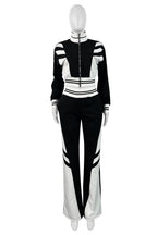 Crop Top Jacket and Wide Leg Pants Outfit Set Black/White