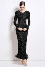 Crystal Rhinestone Party Maxi Dress Black
