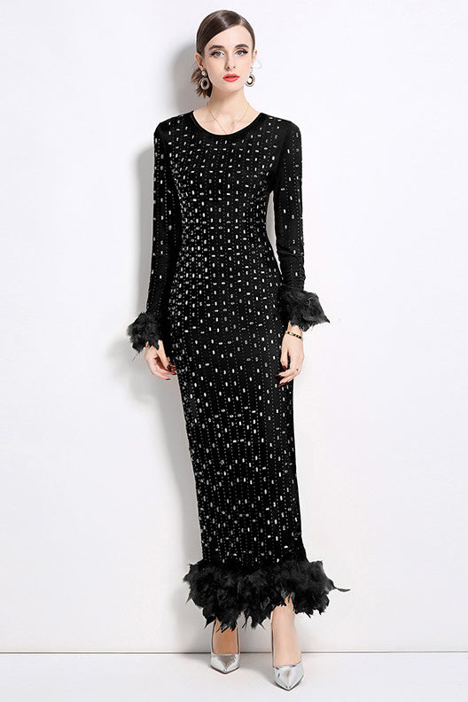 Crystal Rhinestone Party Maxi Dress Black