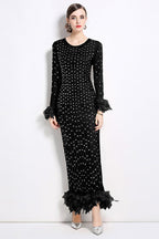 Crystal Rhinestone Party Maxi Dress Black