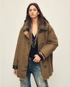 Goose Down Fur Parka with Detachable Raccoon Fur Hood 'Hearthside Simmer'