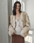 Firelady Fur Women‘s Short Fox Fur Coat | SagaFurs Crown-Grade Ombré Dyed Collar 'Chic Sister'