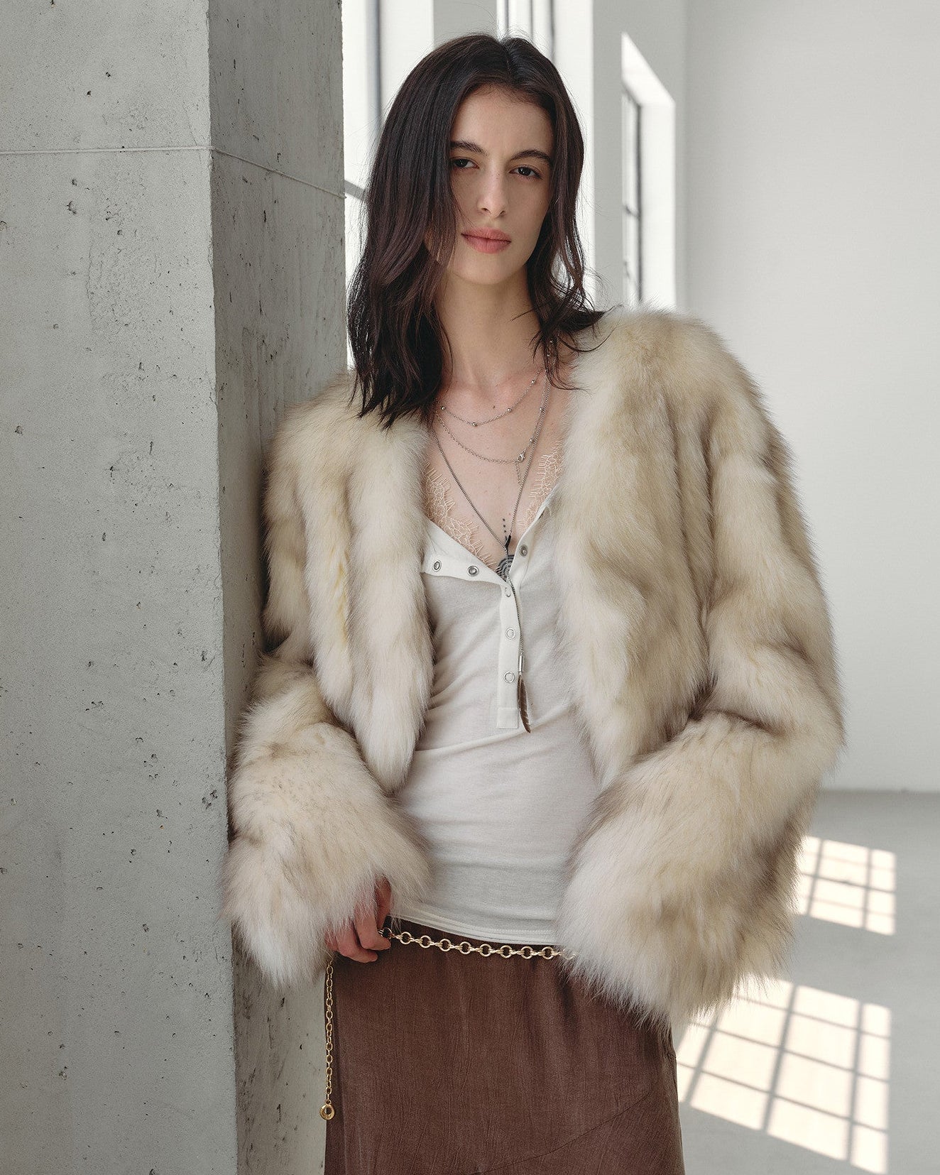 Firelady Fur Women‘s Short Fox Fur Coat | SagaFurs Crown-Grade Ombré Dyed Collar 'Chic Sister'
