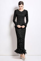 Crystal Rhinestone Party Maxi Dress Black