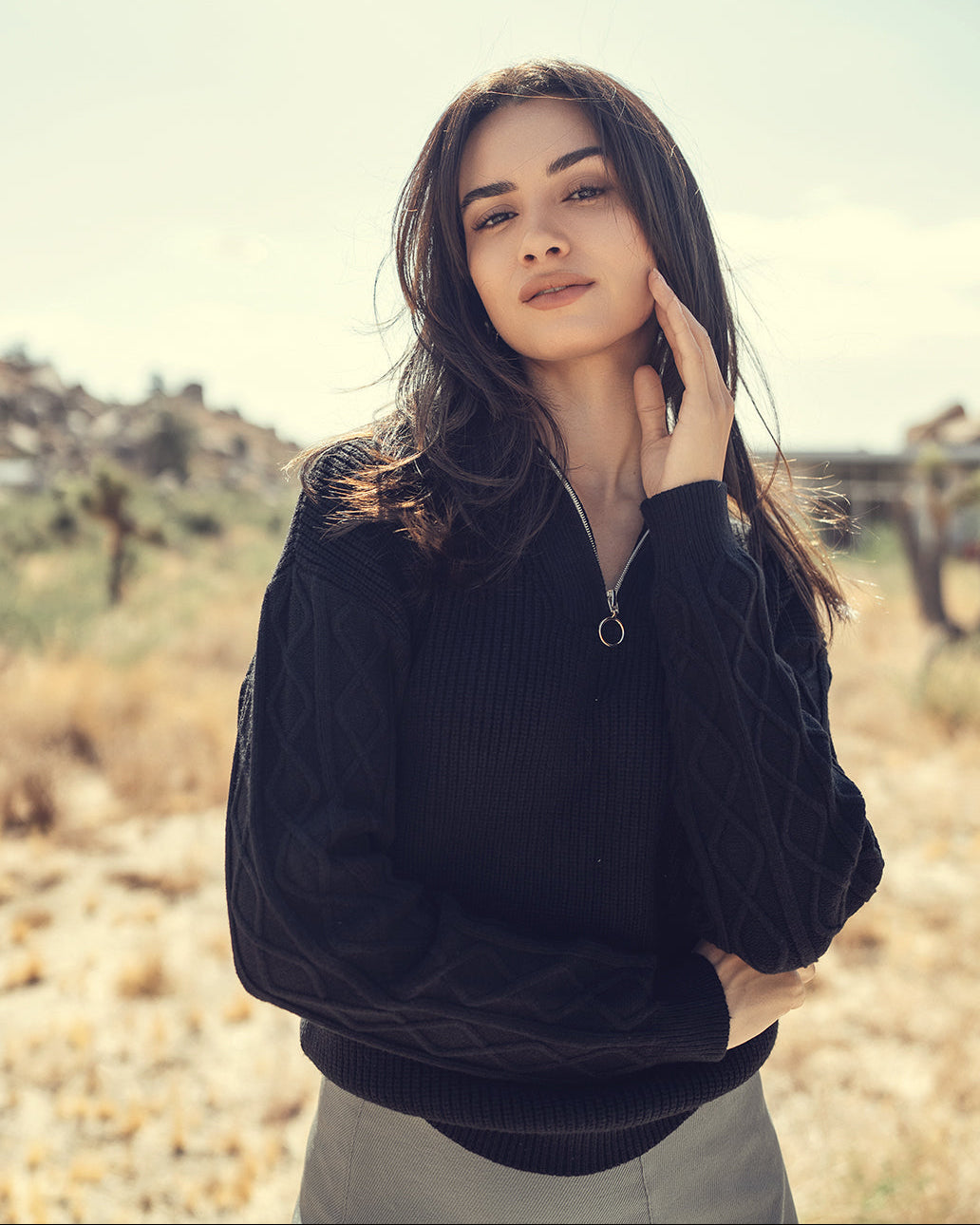 Cable Knit Zipper Sweater