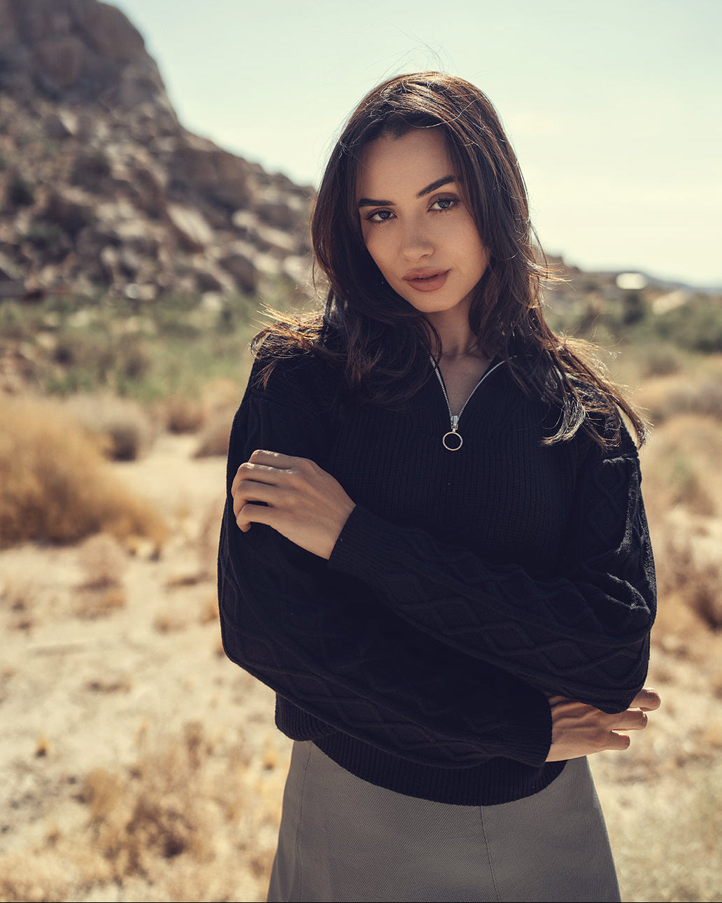 Cable Knit Zipper Sweater