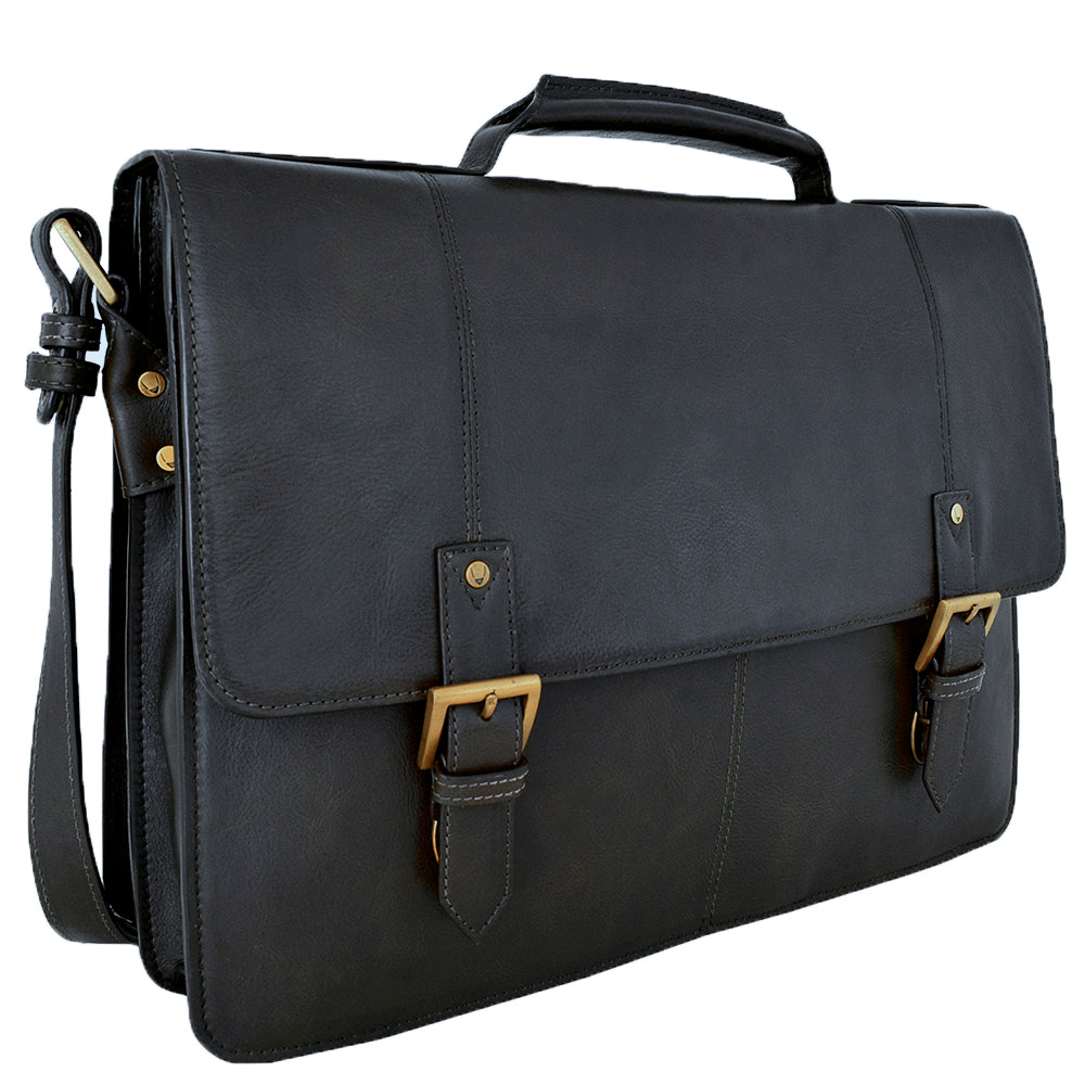 Hidesign Charles Large Double Gusset Leather 17" Laptop Compatible Briefcase | Black