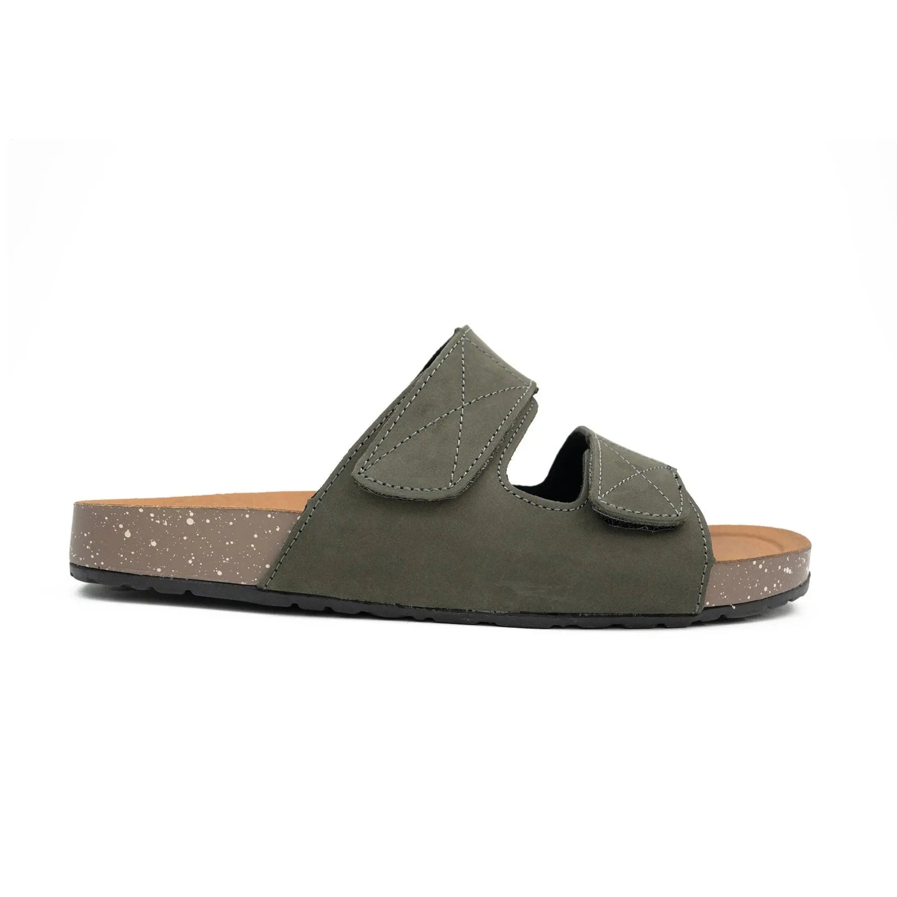 Olive Green Double Strap Slides Sandals