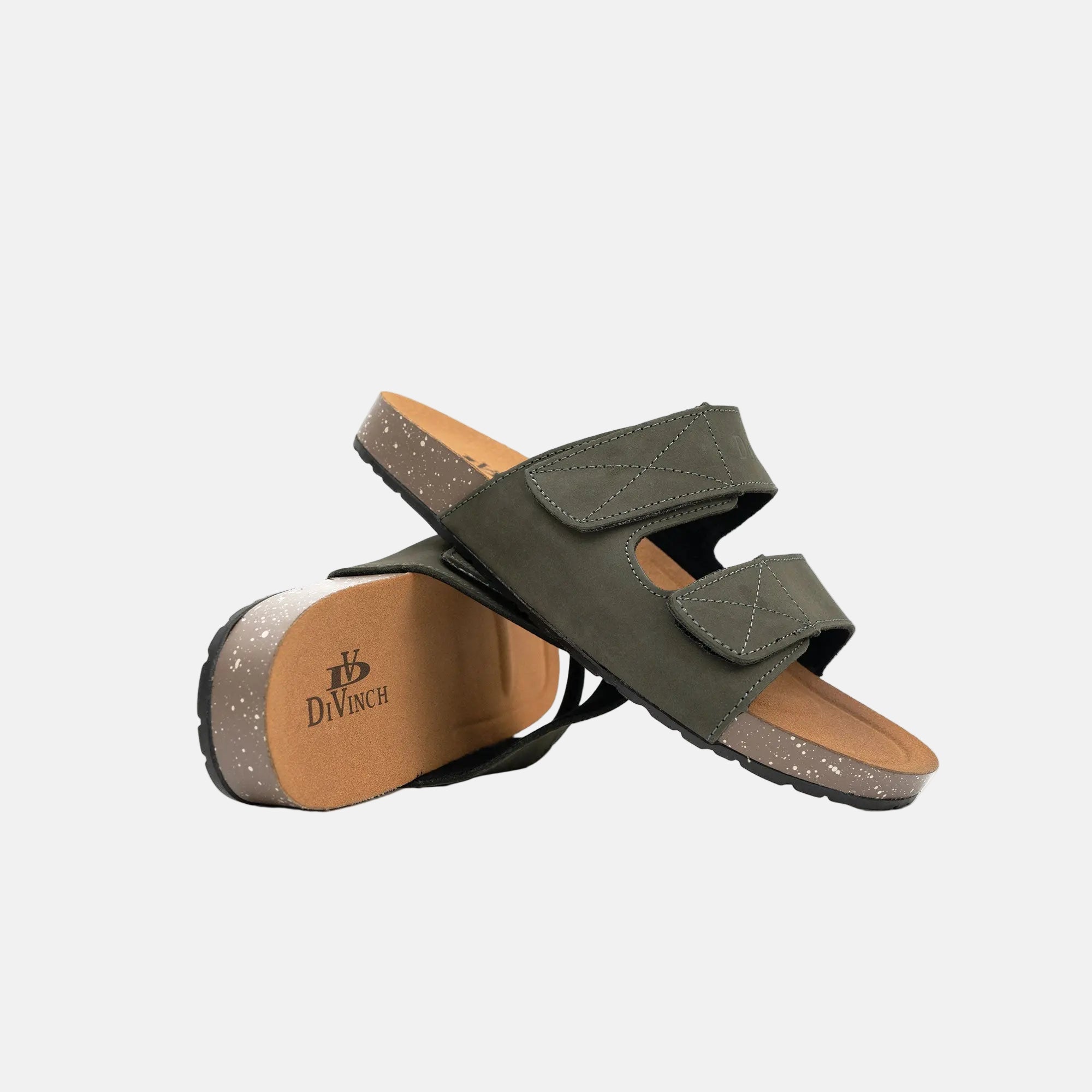 Olive Green Double Strap Slides Sandals