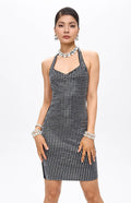 Ooca Embellished Crystal Mini Dress Black